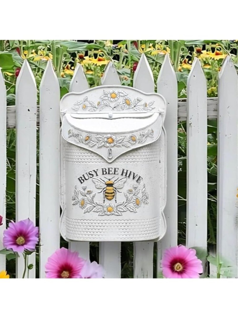 Distressed Metal Garden Post Box Busy Bumble Bee Hive Cottage Mailbox